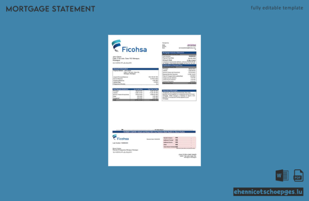 Nicaragua Banco Ficohsa Hypothekenabrechnung Word- und PDF-Beispielvorschau